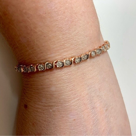 Tennis Bracelet 10K Rose Gold Plated .925 Sterling Silver 1.0 Cttw Diamond - Picture 6 of 14
